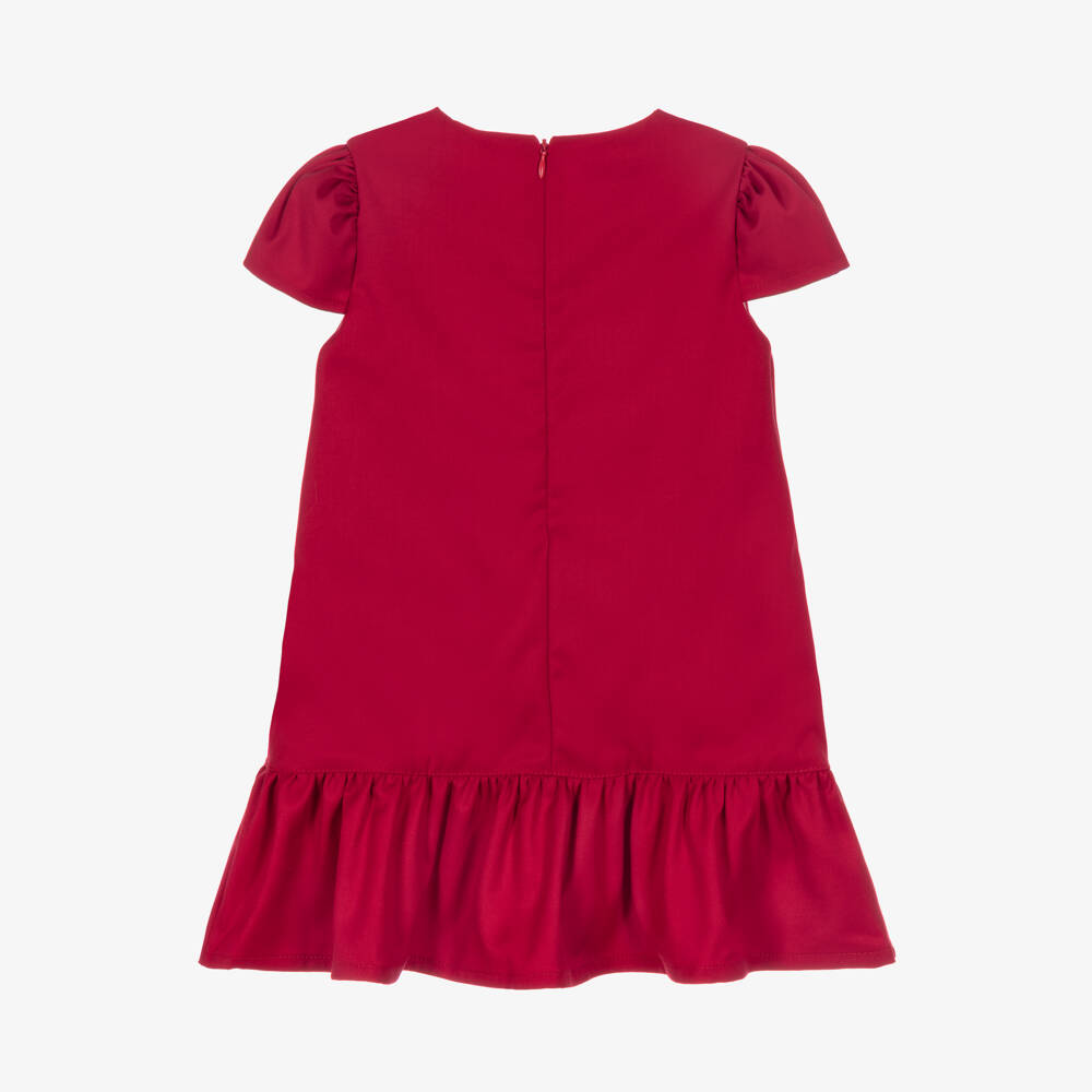 Phi Clothing-Girls Red Twill Dress with Pink Velvet Bows | Childrensalon