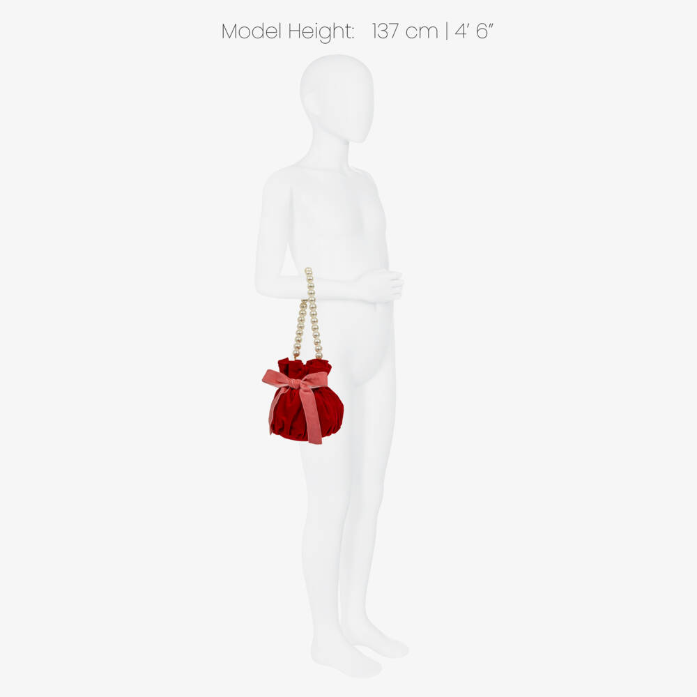 Phi Clothing-Girls Red Velvet Bag with Faux Pearl Handle (14cm) | Childrensalon