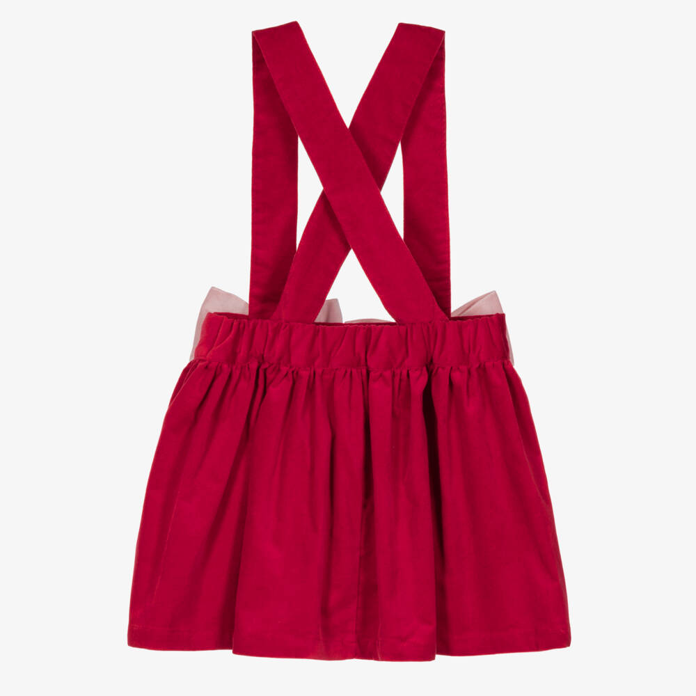 Phi Clothing-Girls Red Velvet Skirt With Pink Bows | Childrensalon