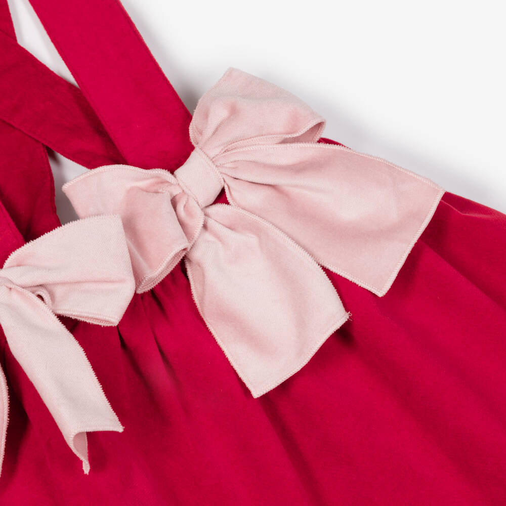 Phi Clothing-Girls Red Velvet Skirt With Pink Bows | Childrensalon