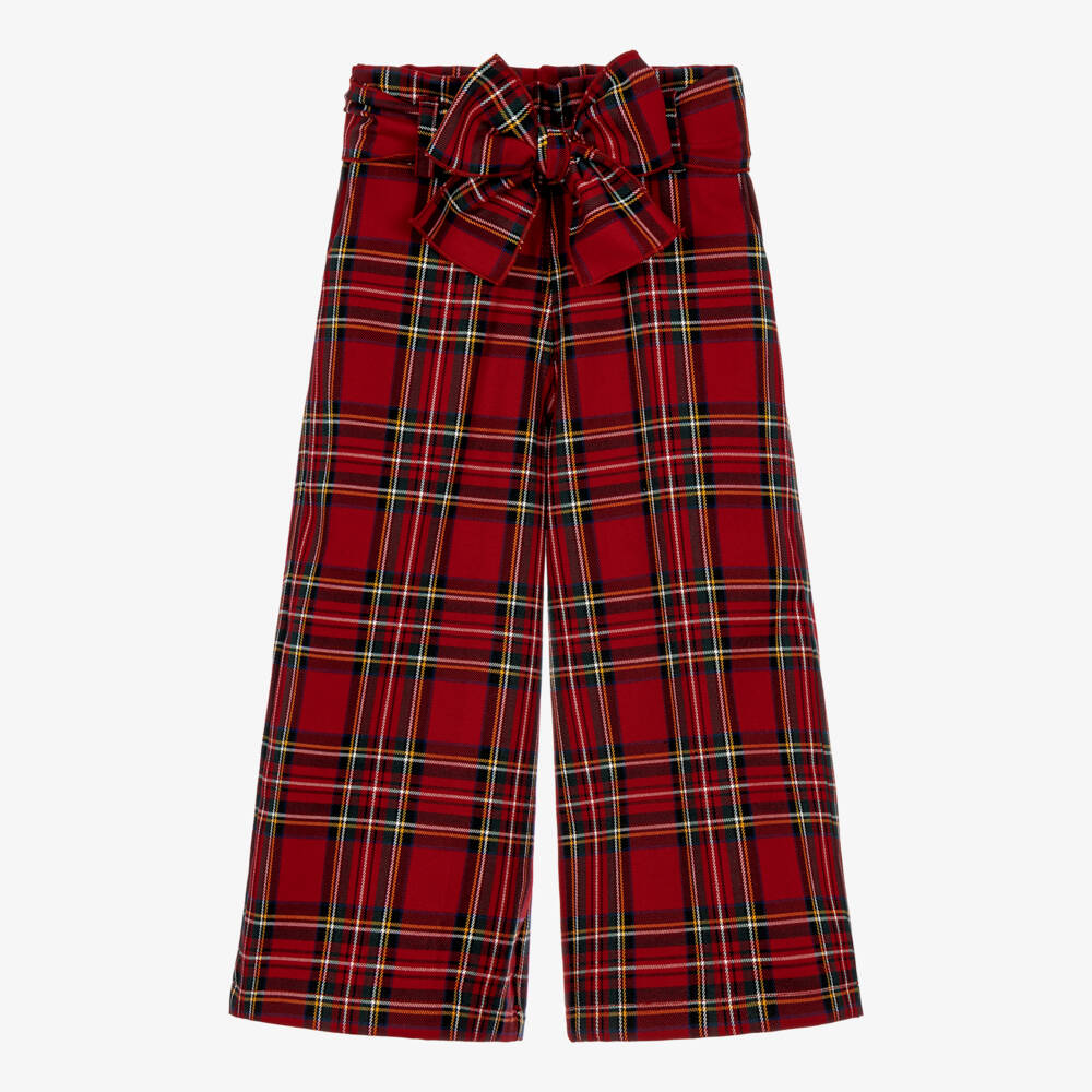 Phi Clothing-Girls Red Wide Leg Tartan Trousers | Childrensalon