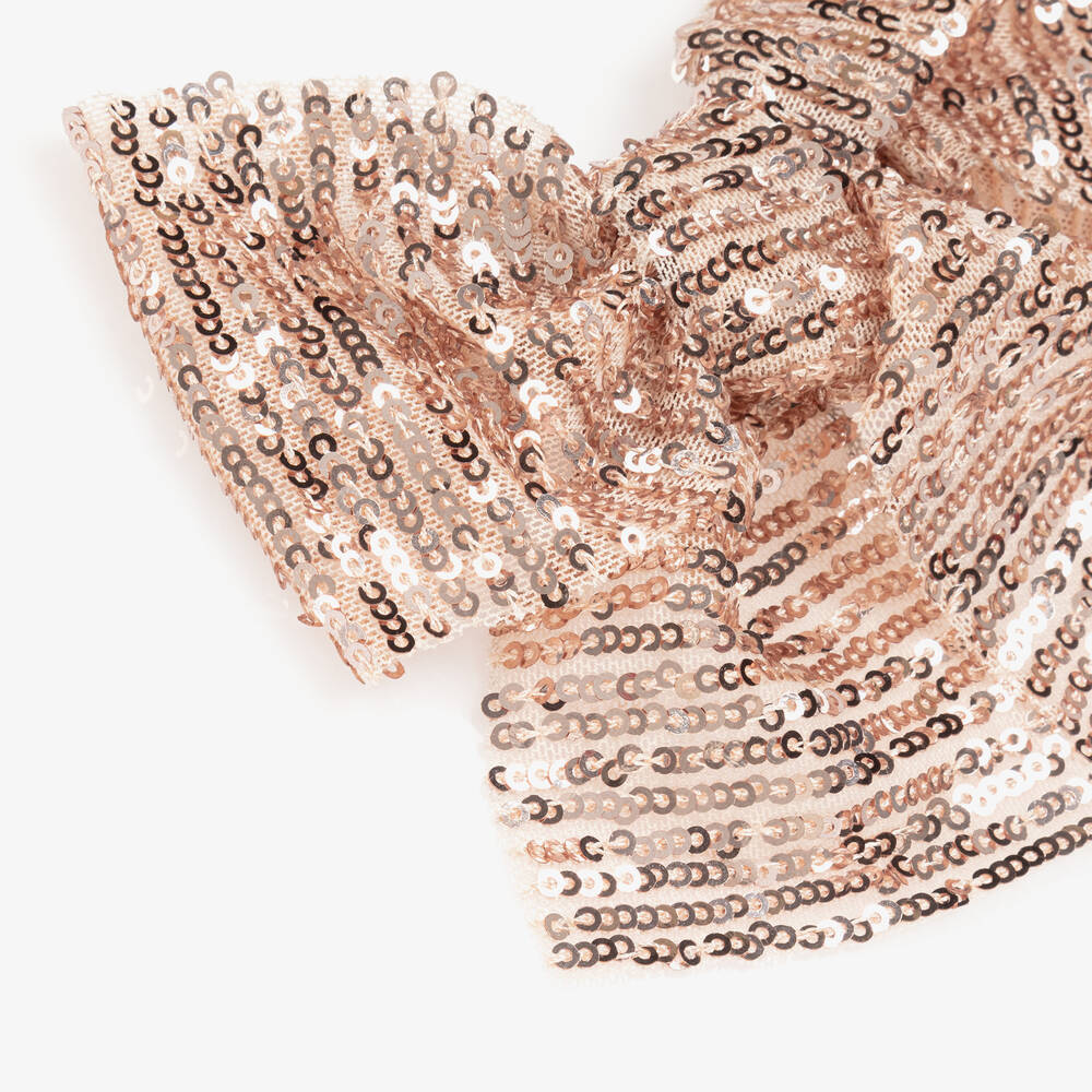 Phi Clothing-Girls Rose Gold Sequin Bow Hair Clip (15cm) | Childrensalon