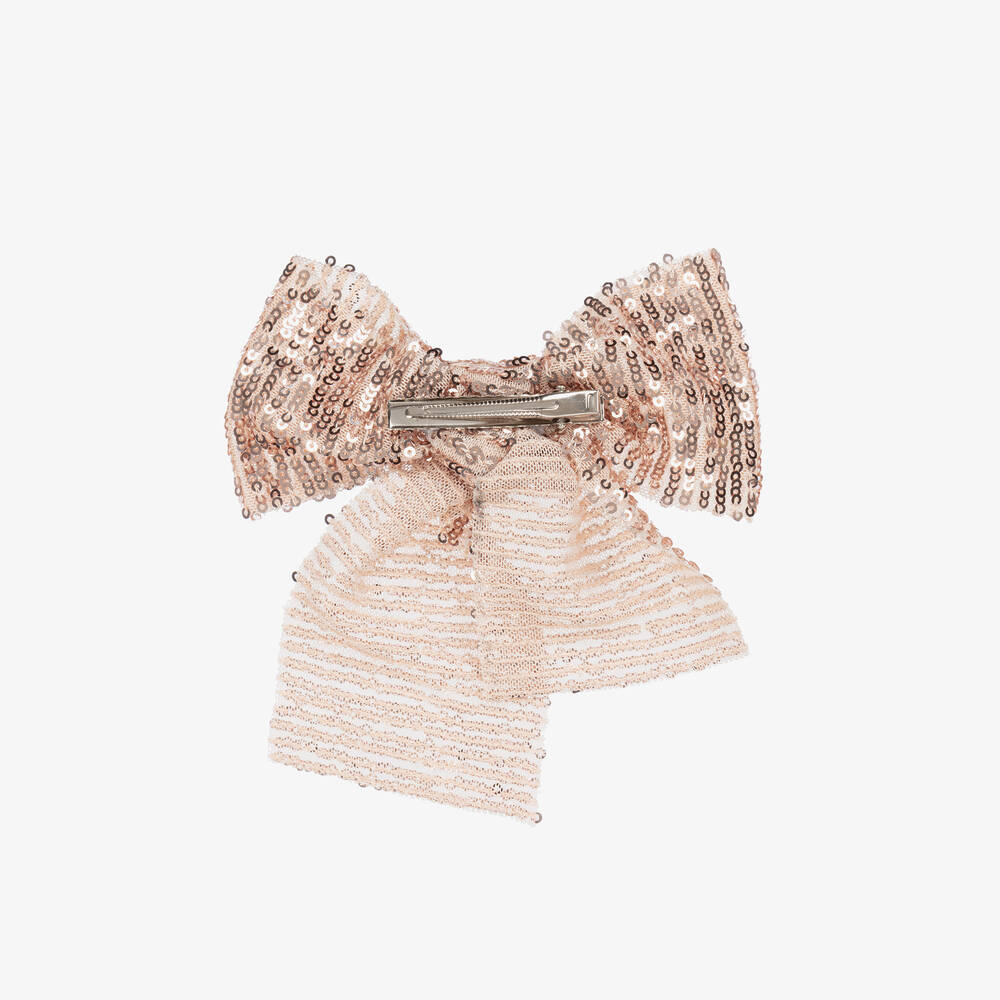 Phi Clothing-Girls Rose Gold Sequin Bow Hair Clip (15cm) | Childrensalon