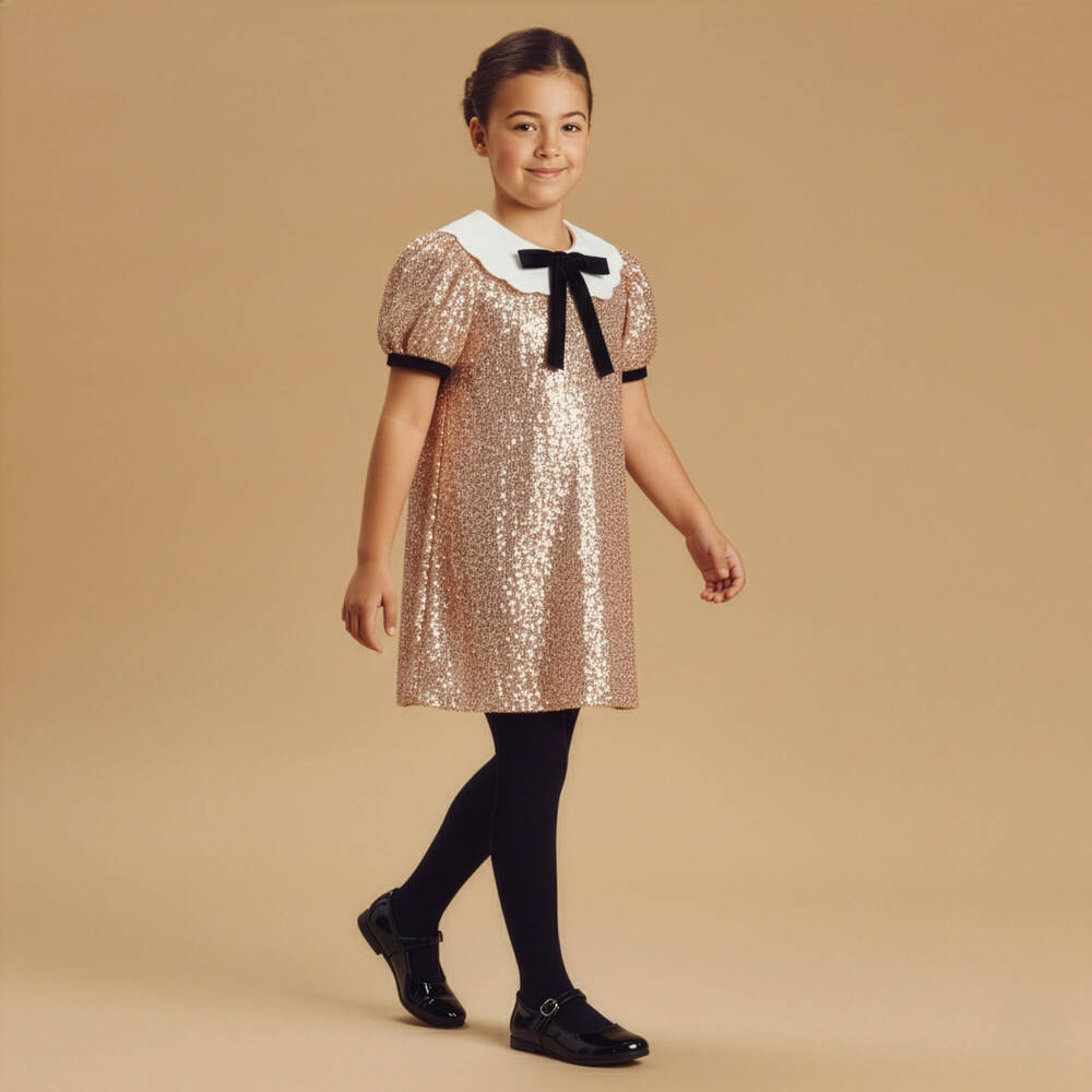 Phi Clothing-Girls Rose Gold Sequinned Dress | Childrensalon