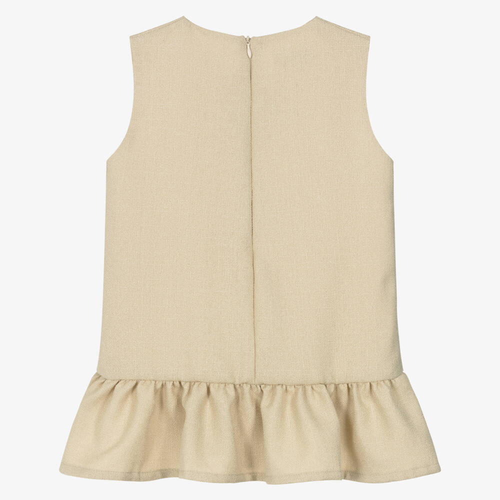 Phi Clothing-Girls Sandy Beige Sleeveless Dress with Black Bows | Childrensalon