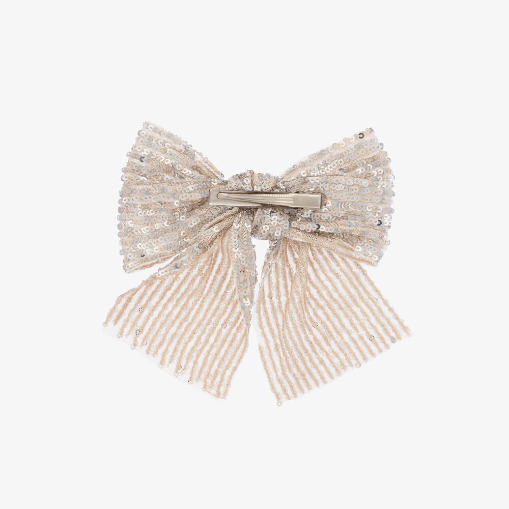 Phi Clothing-Girls Silver Sequin Bow Hair Clip (15cm) | Childrensalon