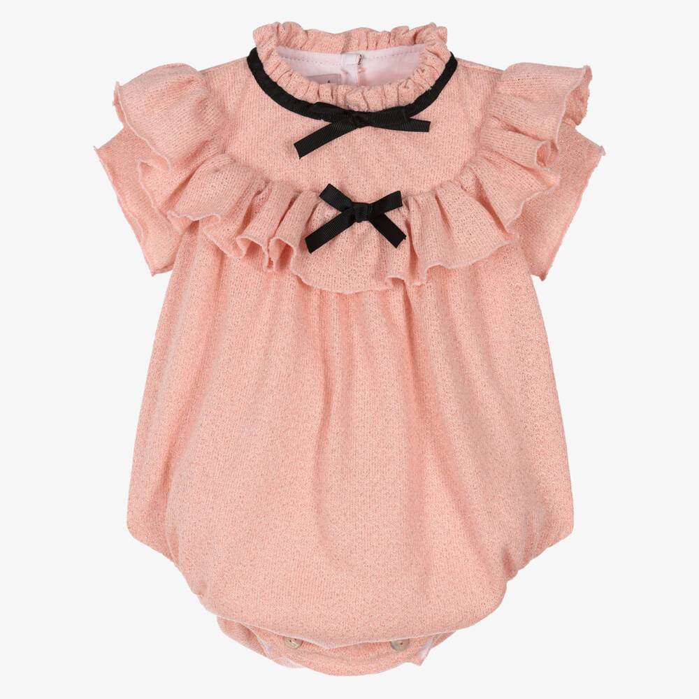 Phi Clothing-Girls Sparkly Pink Ruffle Shortie with Black Bows | Childrensalon