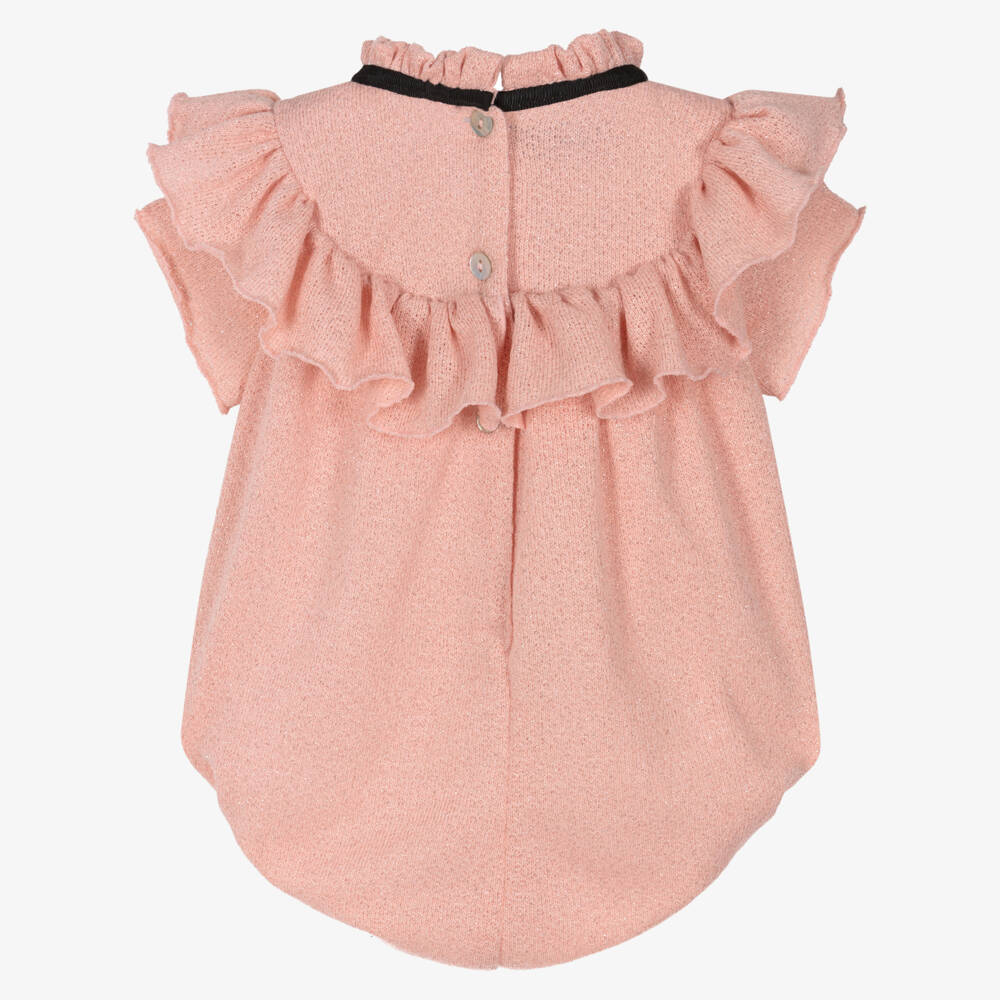 Phi Clothing-Girls Sparkly Pink Ruffle Shortie with Black Bows | Childrensalon