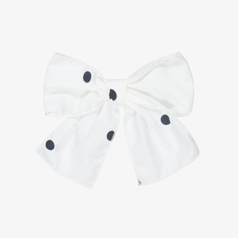 Phi Clothing-Girls White & Black Polka Dot Bow Hair Clip (15cm) | Childrensalon