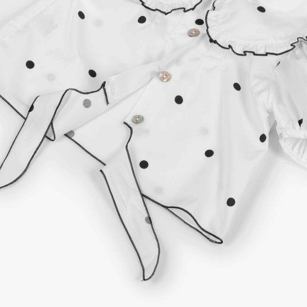 Phi Clothing-Girls White & Black Polka Dot Cotton Blouse & Skort Set | Childrensalon