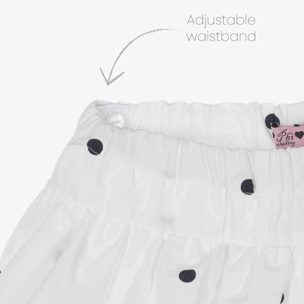 Phi Clothing-Girls White & Black Polka Dot Cotton Blouse & Skort Set | Childrensalon