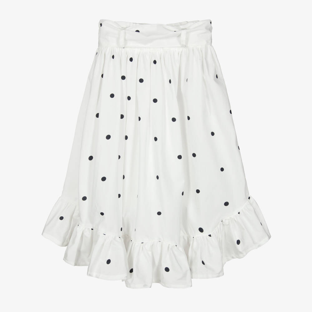 Phi Clothing-Girls White & Black Polka Dot Cotton Skirt | Childrensalon