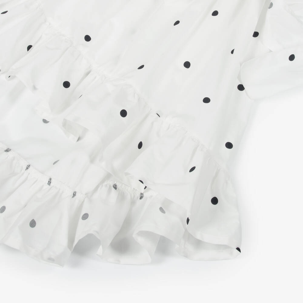 Phi Clothing-Girls White & Black Polka Dot Cotton Skirt | Childrensalon