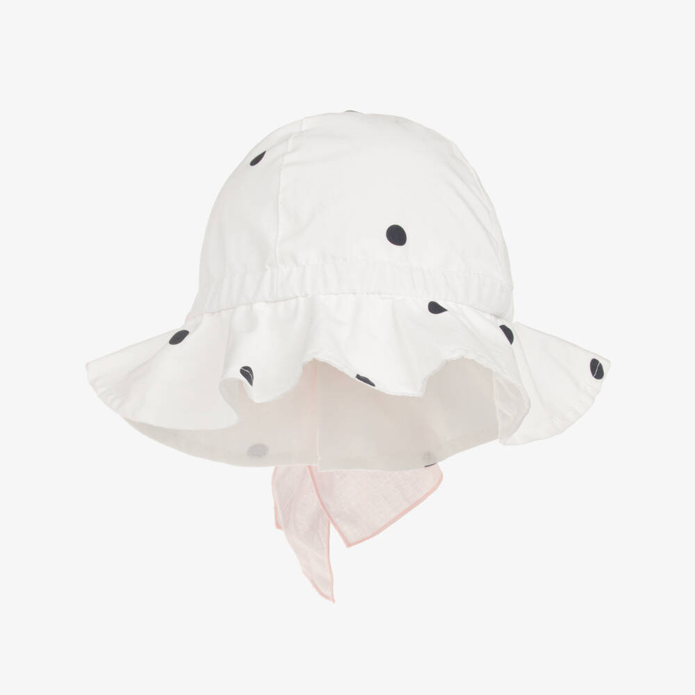 Phi Clothing-Girls White & Black Polka Dot Cotton Sun Hat | Childrensalon