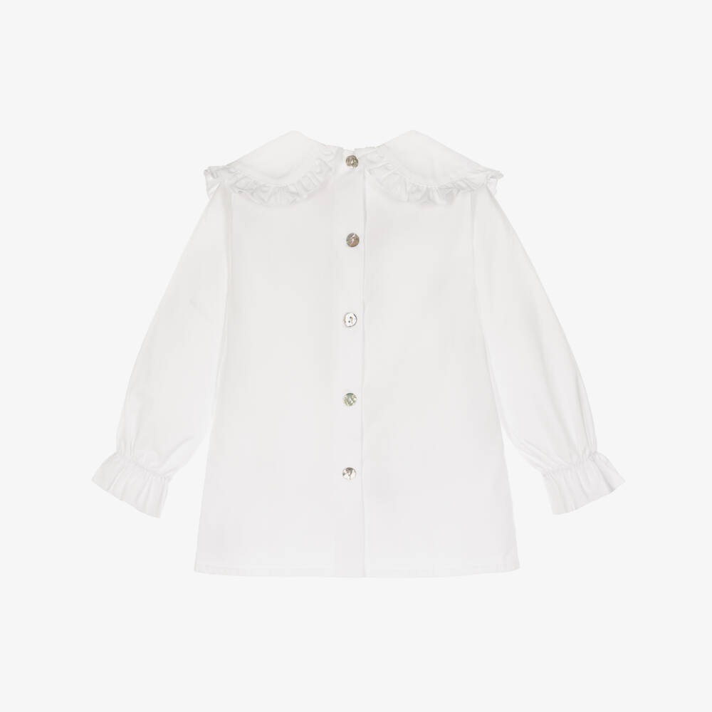 Phi Clothing-Girls White Cotton Blouse with Velvet Bow | Childrensalon
