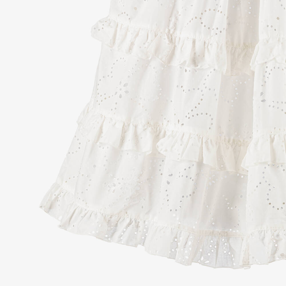Phi Clothing-Girls White Cotton Broderie Anglaise Effect Dress | Childrensalon