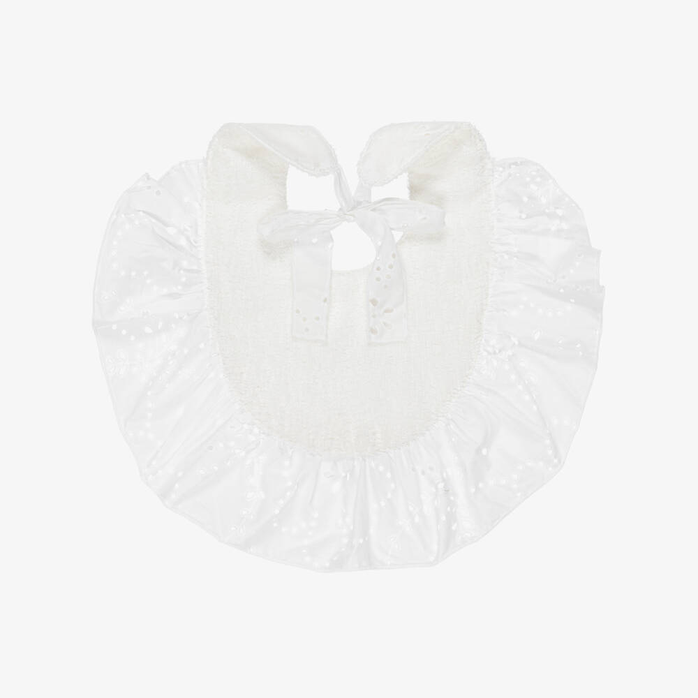 Phi Clothing-Girls White Cotton Broderie Anglaise Frilly Bib | Childrensalon