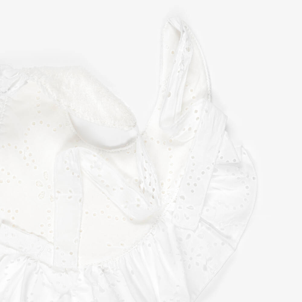 Phi Clothing-Girls White Cotton Broderie Anglaise Frilly Bib | Childrensalon