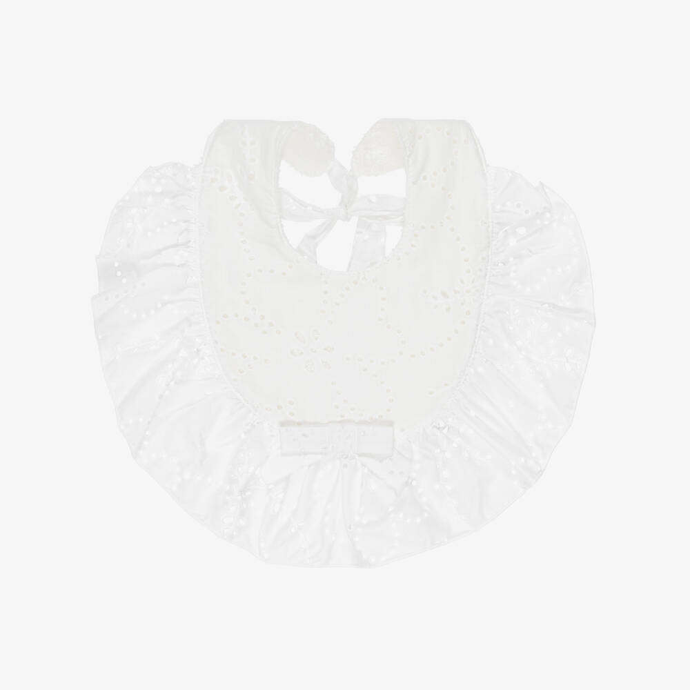Phi Clothing-Girls White Cotton Broderie Anglaise Frilly Bib | Childrensalon