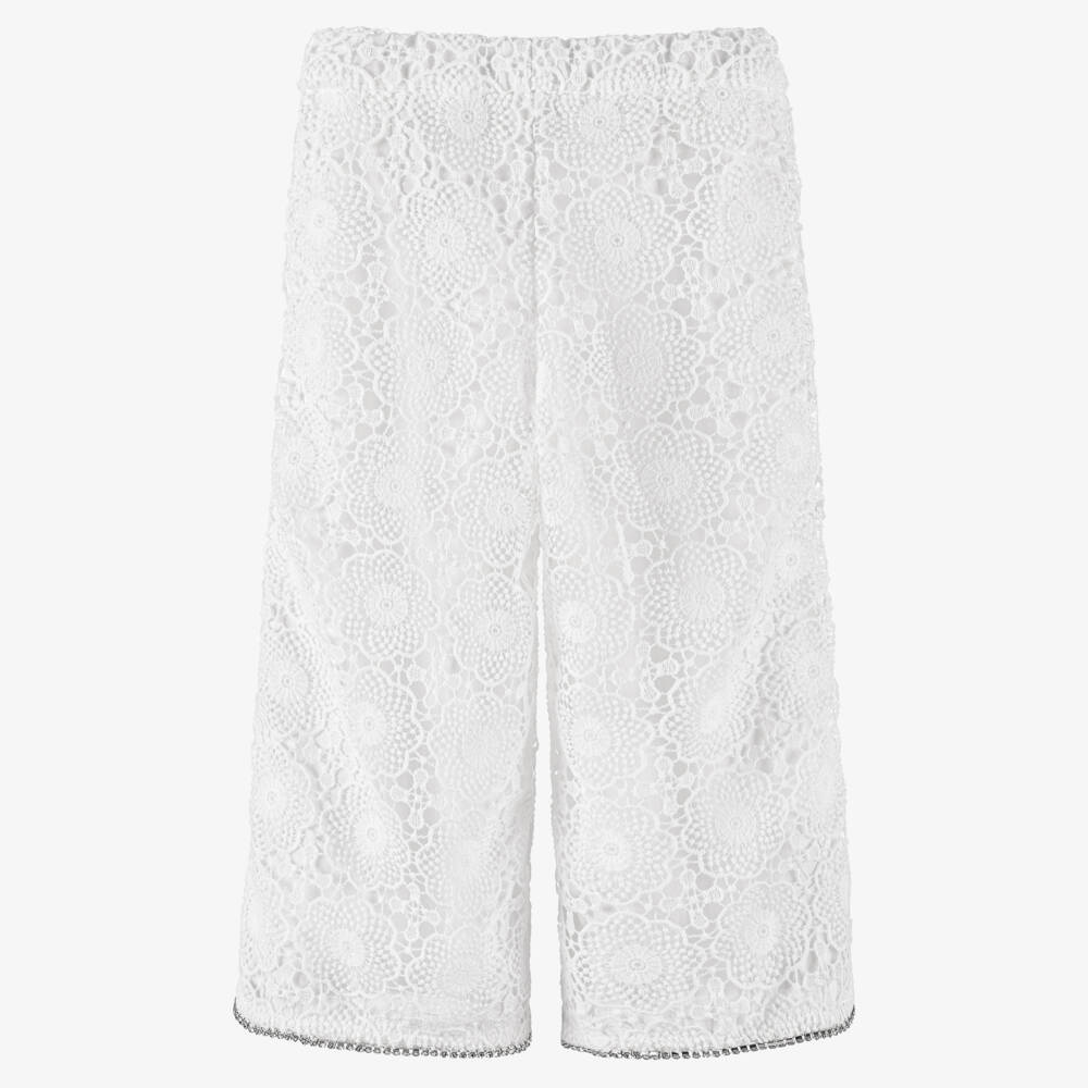 Phi Clothing-Брюки белые из хлопкового гипюра для девочек | Childrensalon