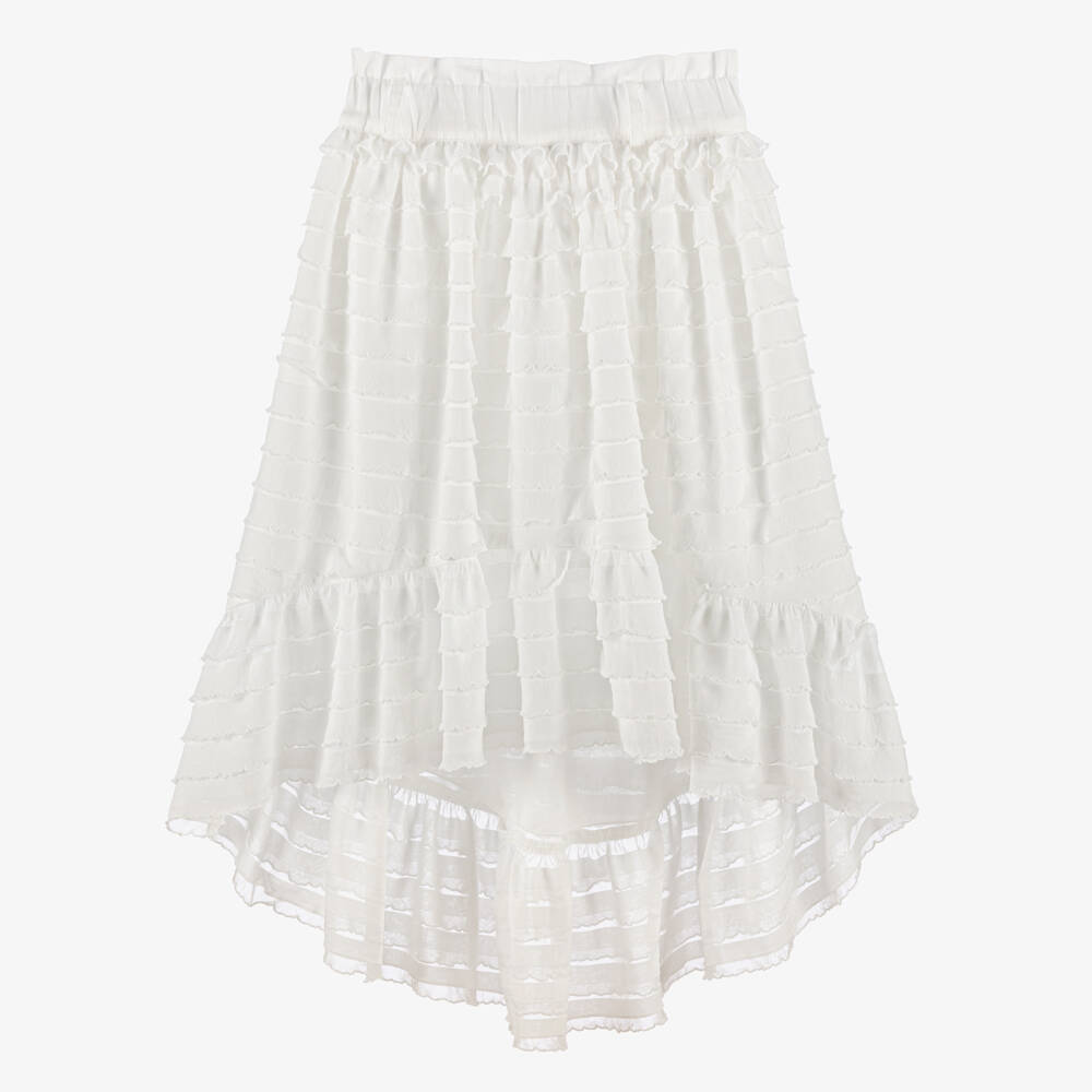 Phi Clothing-Girls White High-Low Ruffles Skirt | Childrensalon