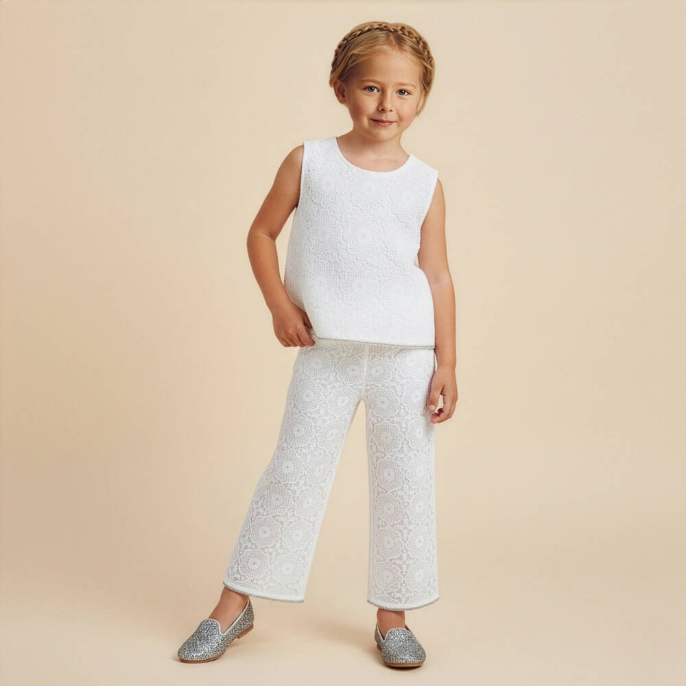 Phi Clothing-Girls White Lace Blouse with Diamanté Trim | Childrensalon