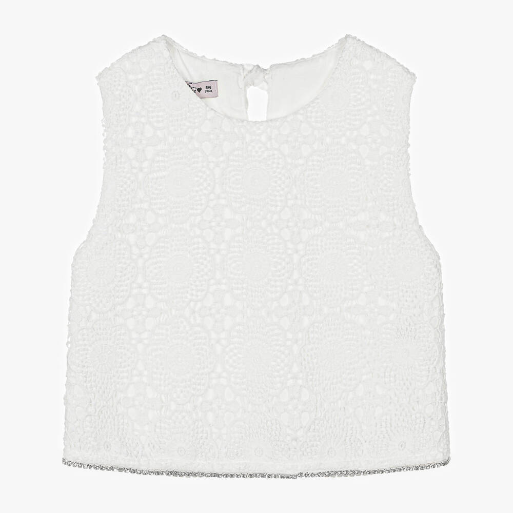 Phi Clothing-بلوزة دانتيل لون أبيض للبنات | Childrensalon