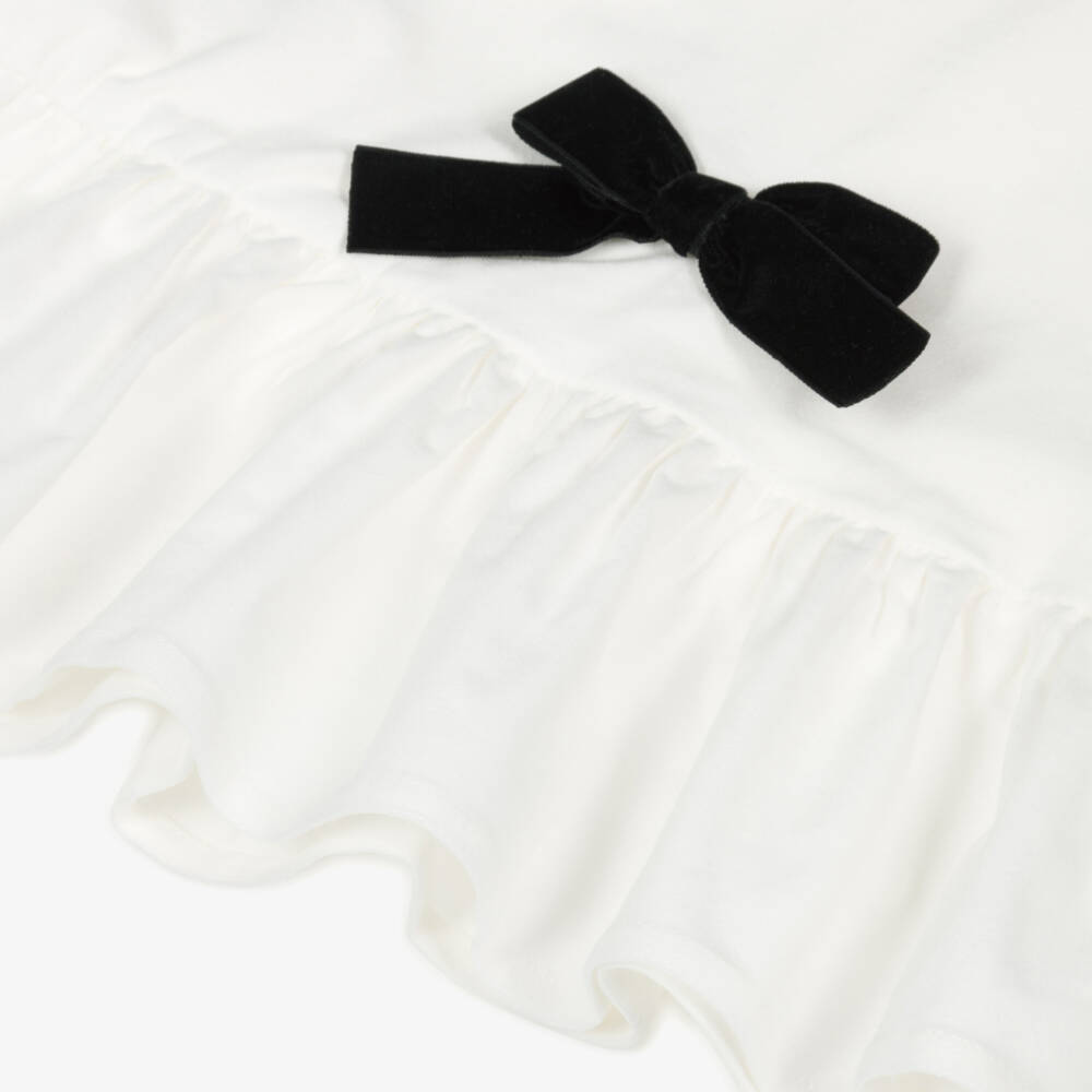 Phi Clothing-Girls White Velvet Dress with Black Bows | Childrensalon