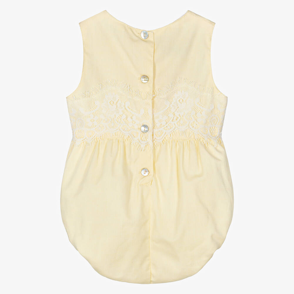 Phi Clothing-Girls Yellow Cotton Shortie with Lace Trim | Childrensalon