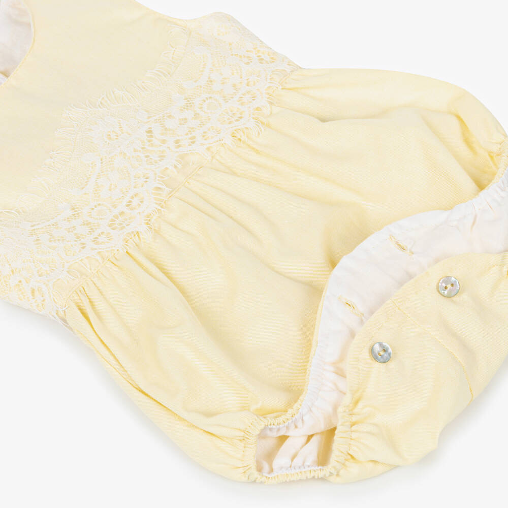 Phi Clothing-Girls Yellow Cotton Shortie with Lace Trim | Childrensalon