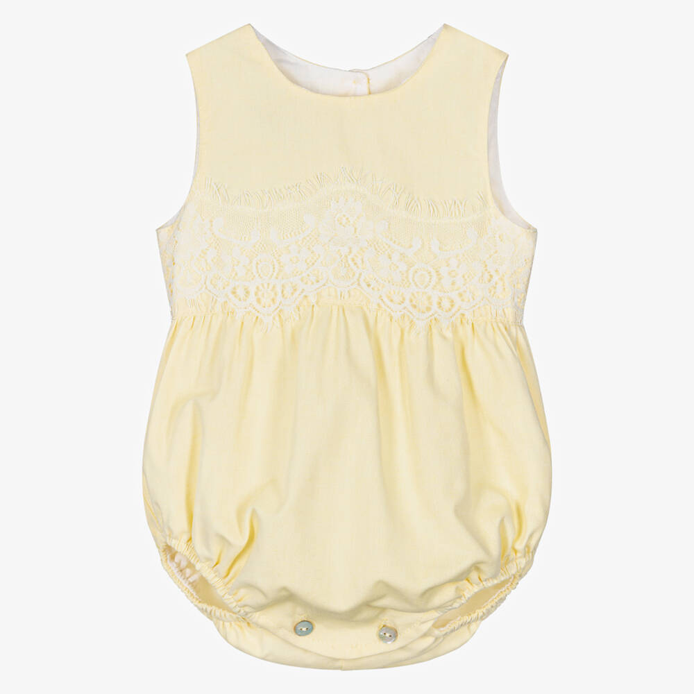 Phi Clothing-Girls Yellow Cotton Shortie with Lace Trim | Childrensalon