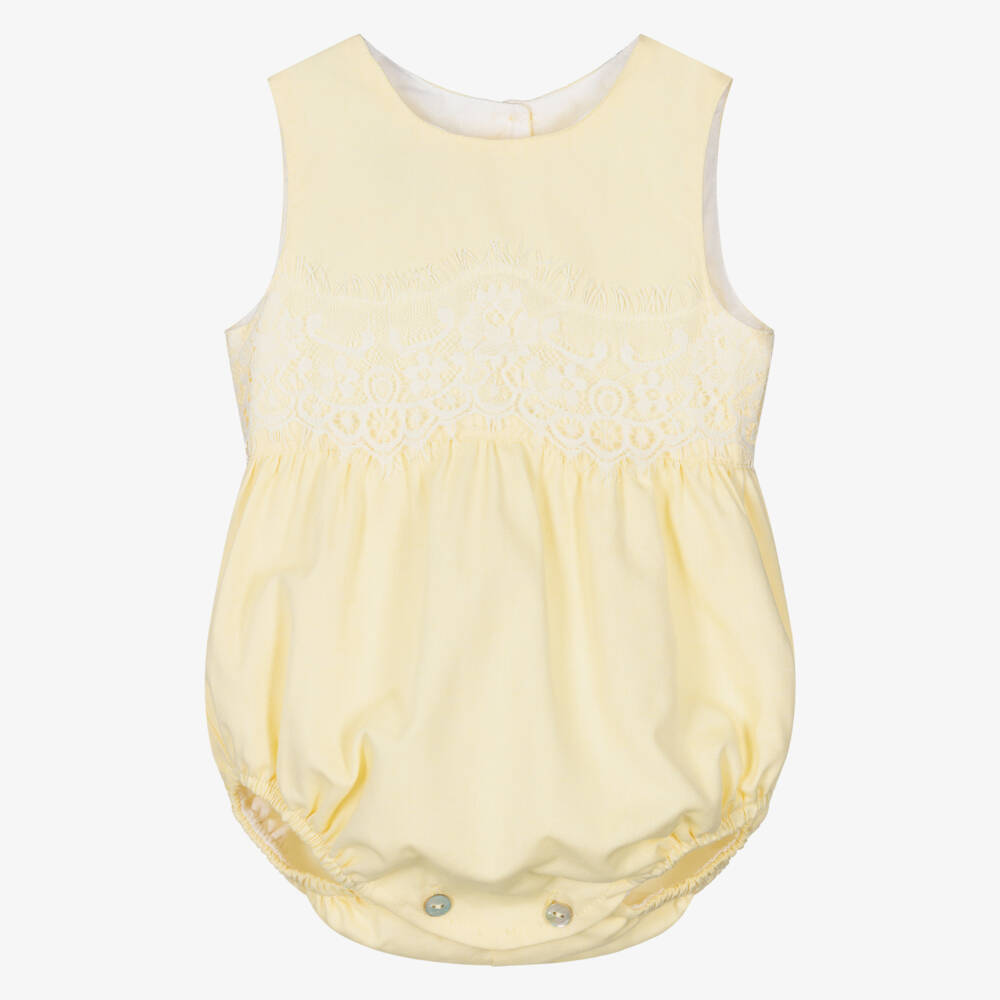 Phi Clothing-Песочник жёлтый хлопковый с кружевной отделкой для девочек | Childrensalon