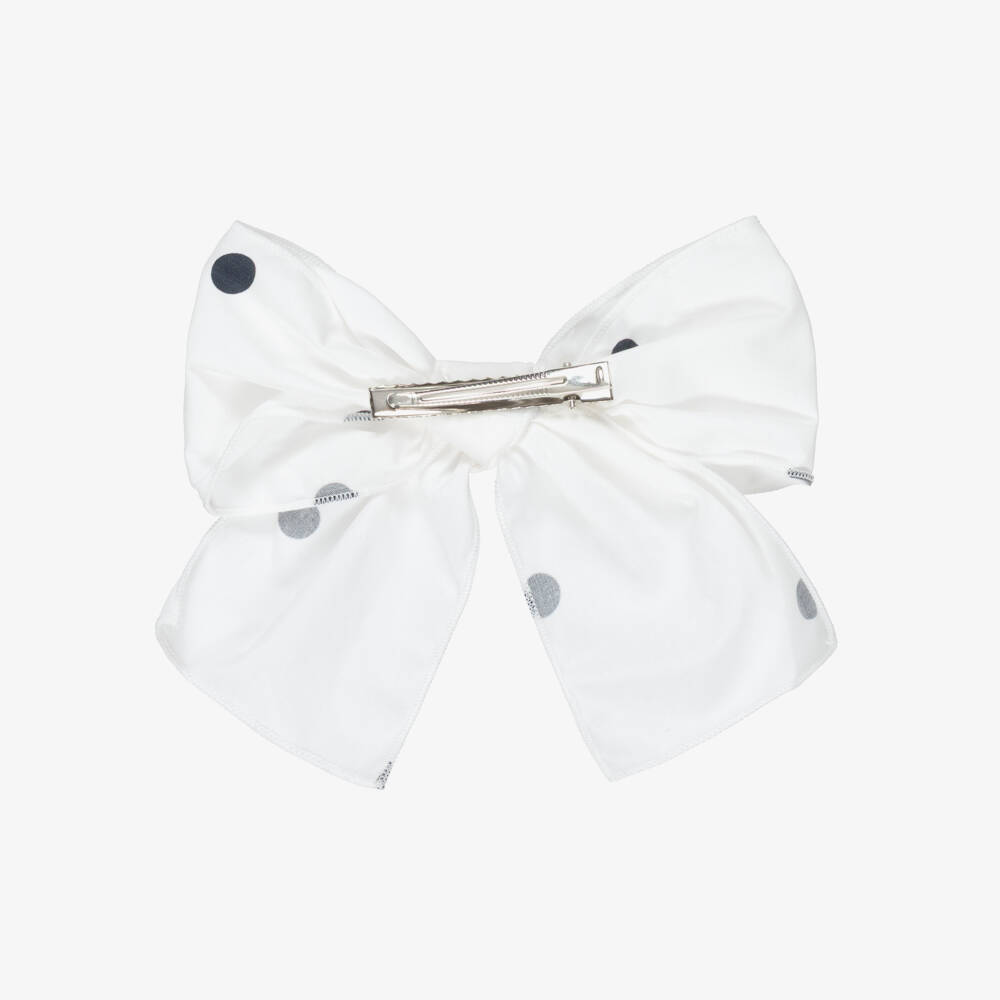 Phi Clothing-Girls White & Black Polka Dot Bow Hair Clip (15cm) | Childrensalon