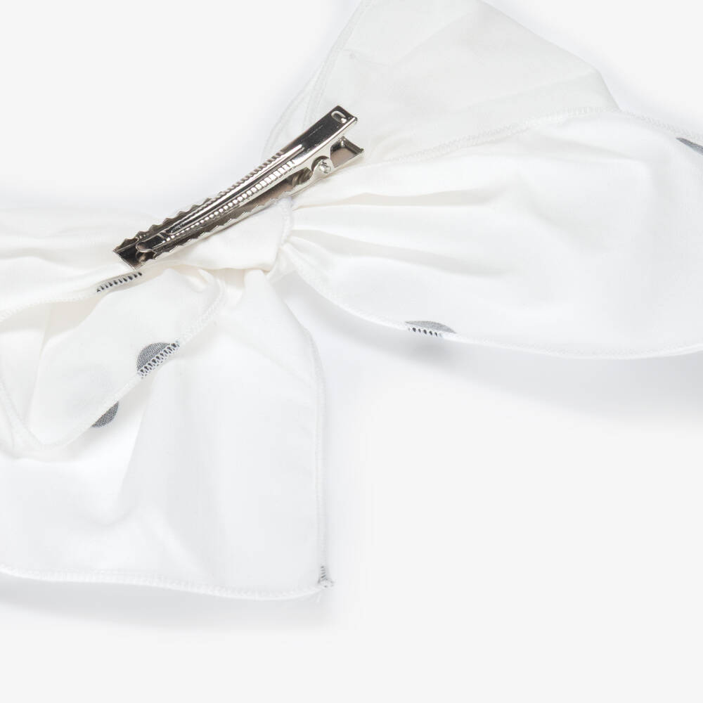 Phi Clothing-Girls White & Black Polka Dot Bow Hair Clip (15cm) | Childrensalon