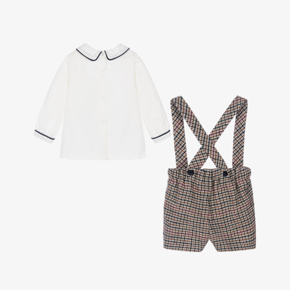Piccola Speranza-Baby Boys Ivory & Beige Houndstooth Shorts Set | Childrensalon