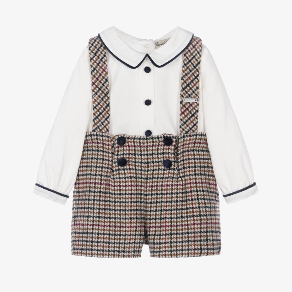 Piccola Speranza-Baby Boys Ivory & Beige Houndstooth Shorts Set | Childrensalon