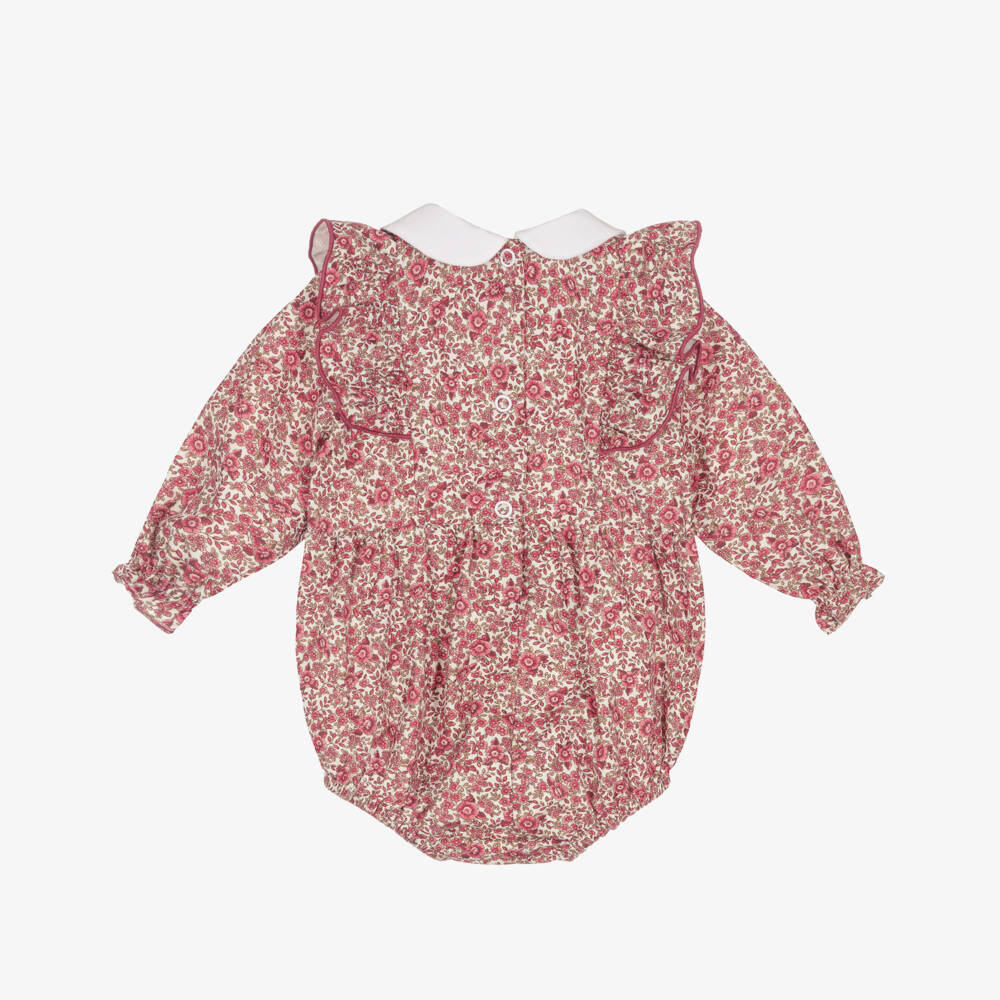 Piccola Speranza-Baby Girls Red & White Floral Cotton Shortie | Childrensalon