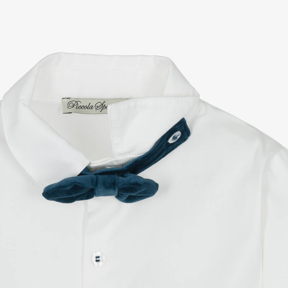 Piccola Speranza-Boys Beige Corduroy Trouser Suit with Bow Tie & Waistcoat | Childrensalon