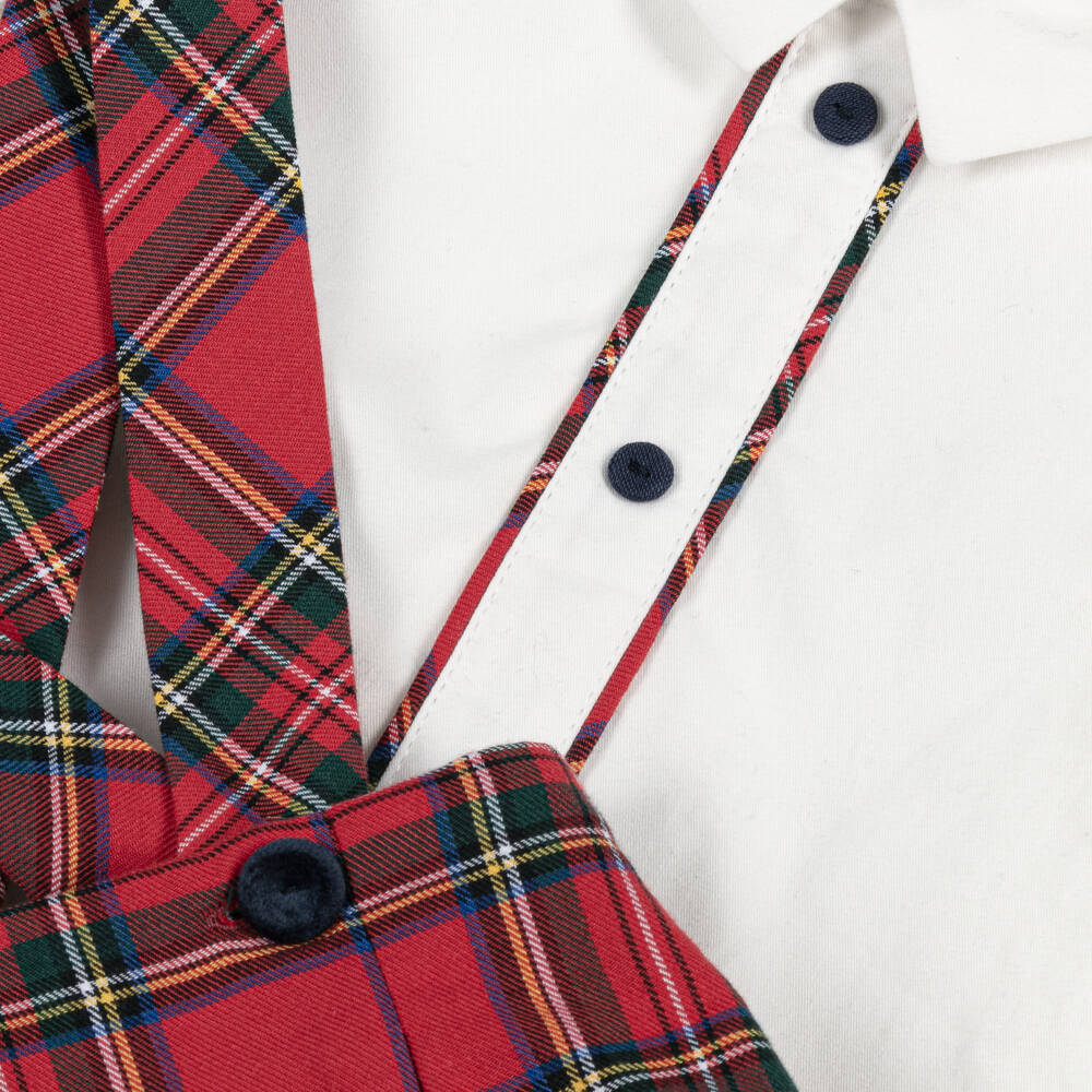 Piccola Speranza-Boys Ivory & Red Tartan Cotton Shorts Set | Childrensalon