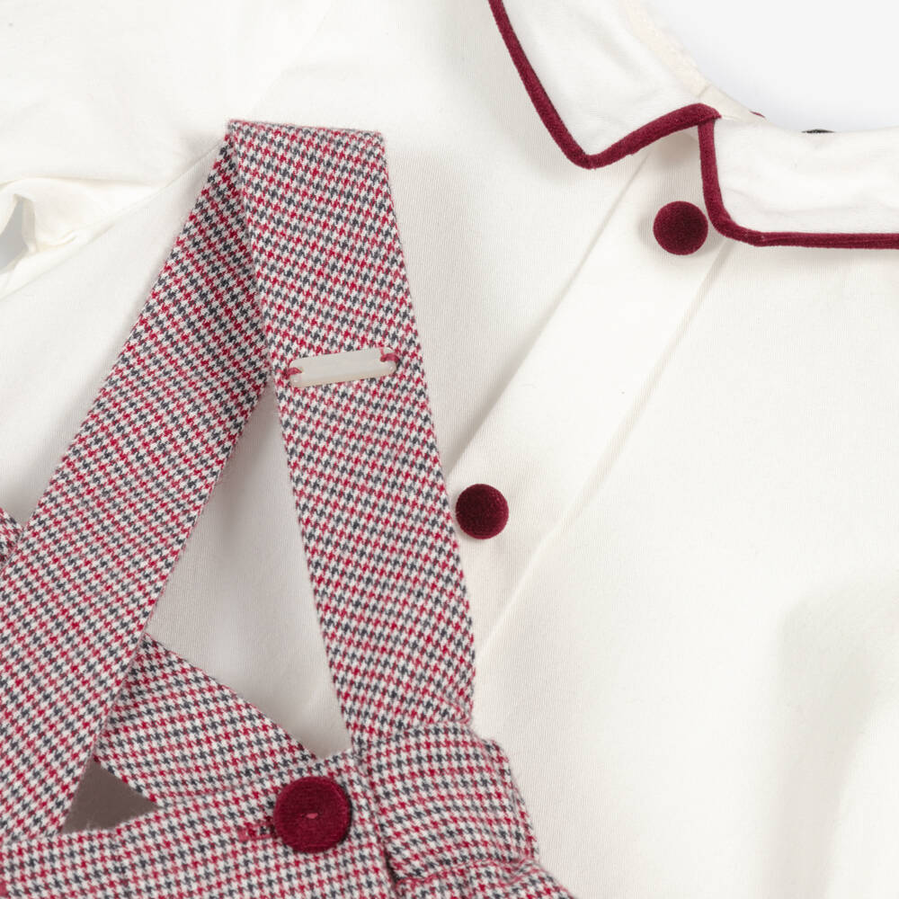 Piccola Speranza-Boys Ivory Shirt & Burgundy Houndstooth Shorts Set | Childrensalon