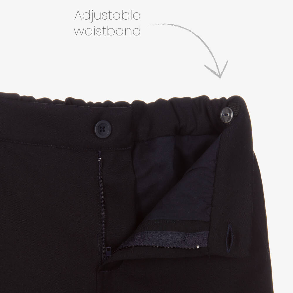 Piccola Speranza-Boys White & Navy Blue Trouser Set with Tartan Bow Tie | Childrensalon