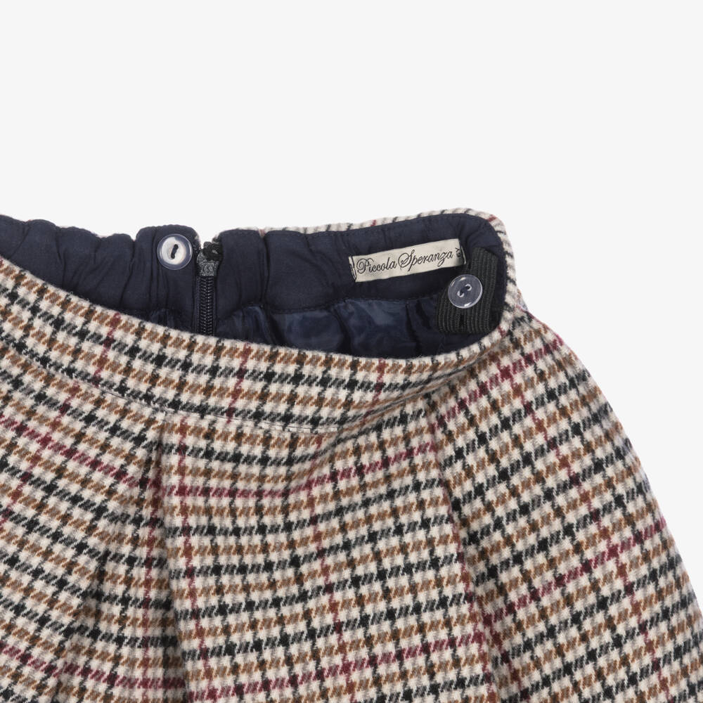 Piccola Speranza-Girls Beige & Brown Houndstooth Shorts | Childrensalon