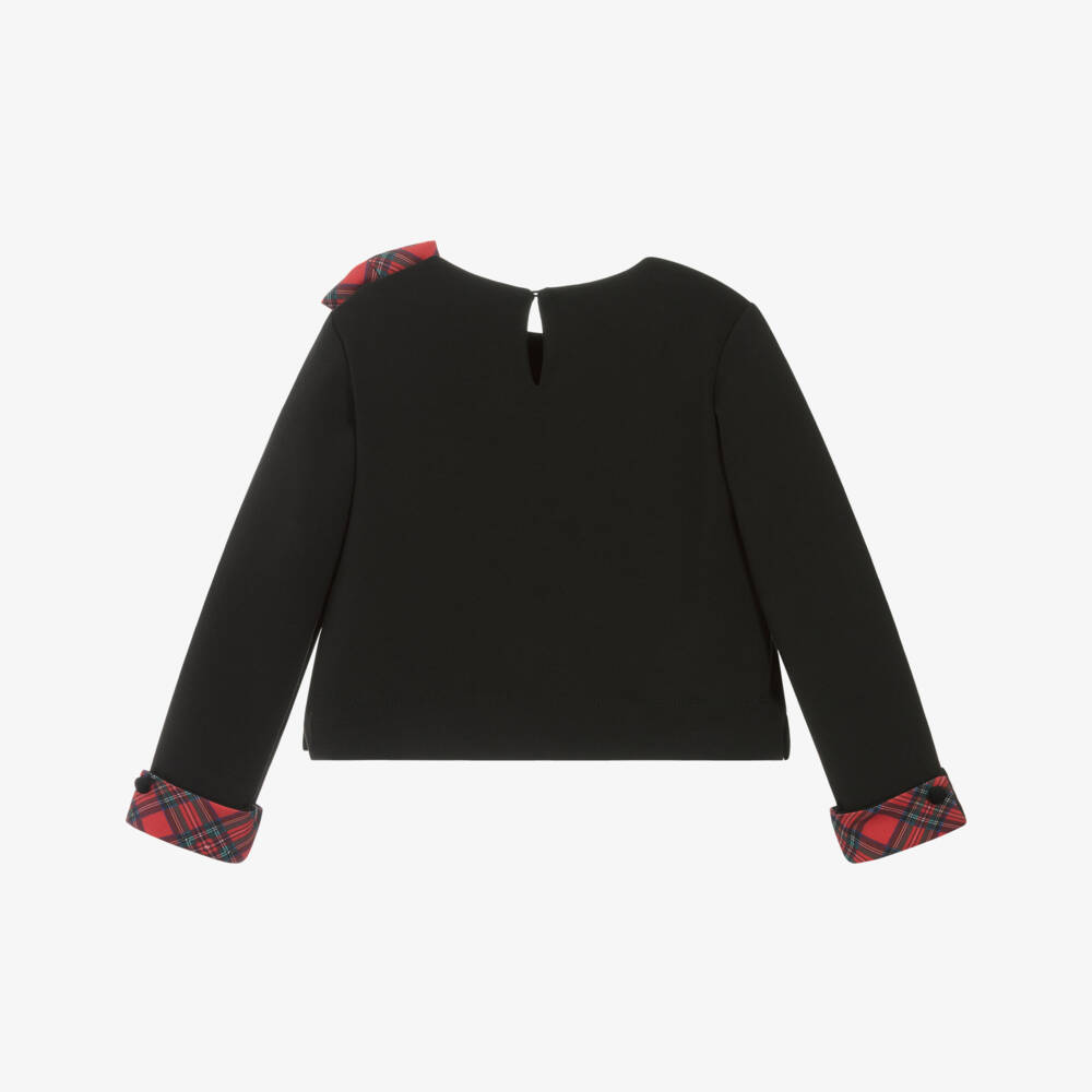 Piccola Speranza-Girls Black & Tartan Milano Jersey Top | Childrensalon