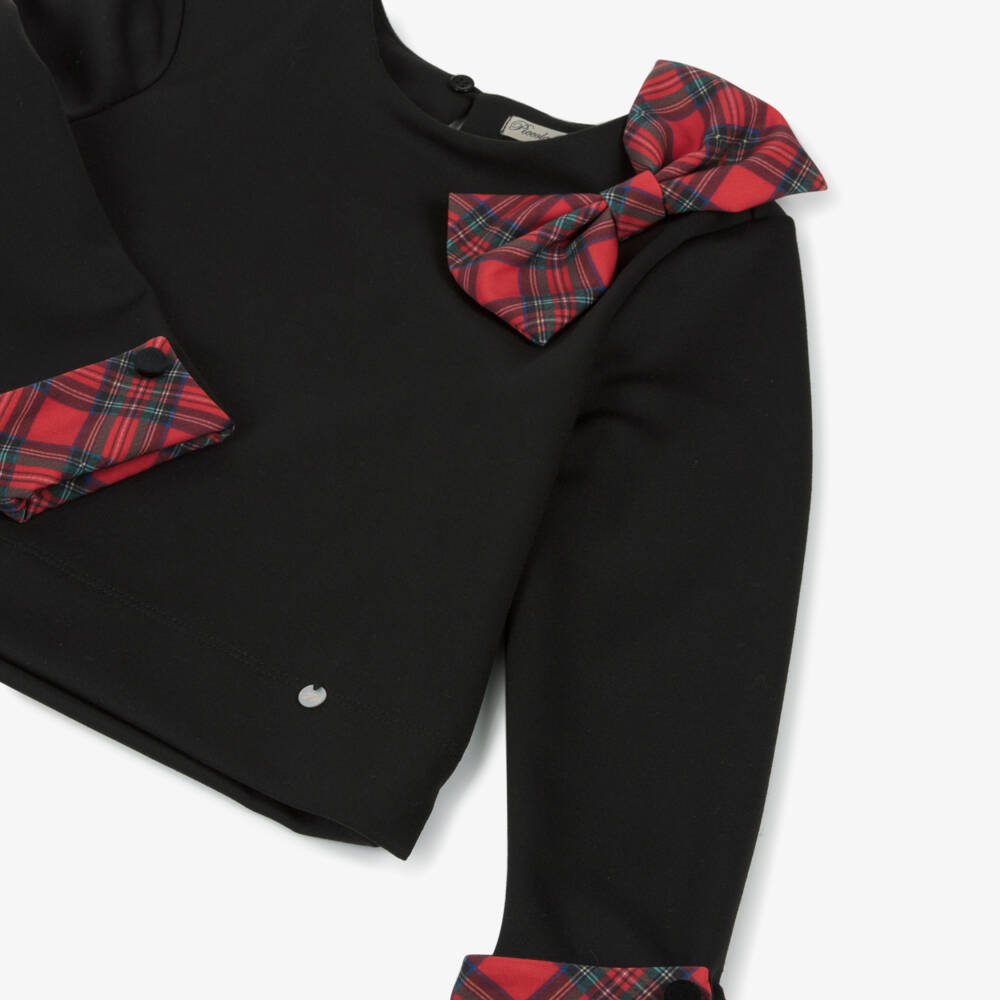 Piccola Speranza-Girls Black & Tartan Milano Jersey Top | Childrensalon