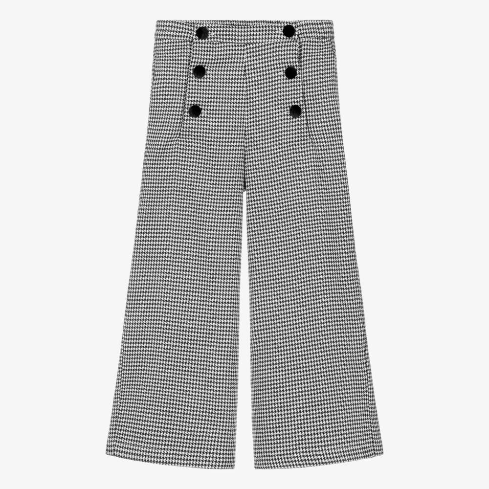 Piccola Speranza-Girls Black & White Houndstooth Trousers | Childrensalon