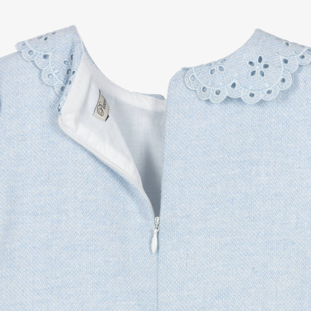 Piccola Speranza-Girls Blue Dress with Floral Cutwork Collar | Childrensalon