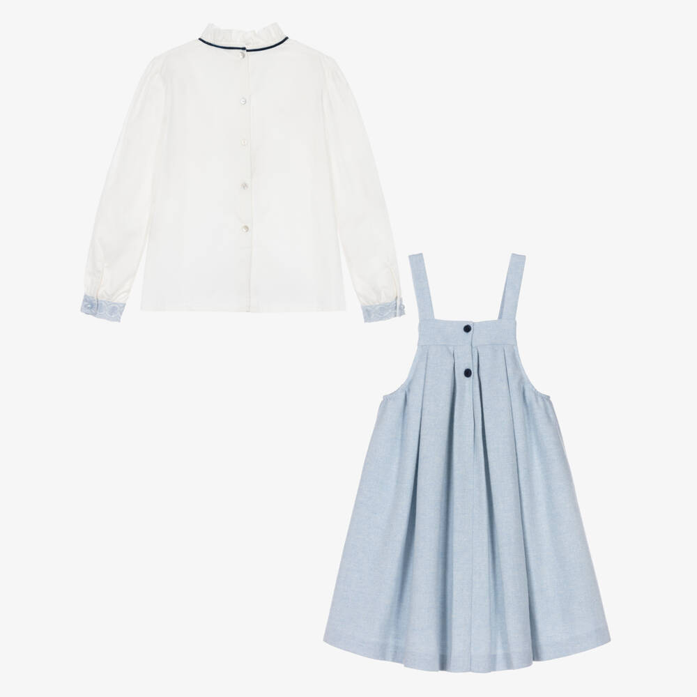 Piccola Speranza-Girls Blue Pleated Dress Set with Velvet Bow | Childrensalon