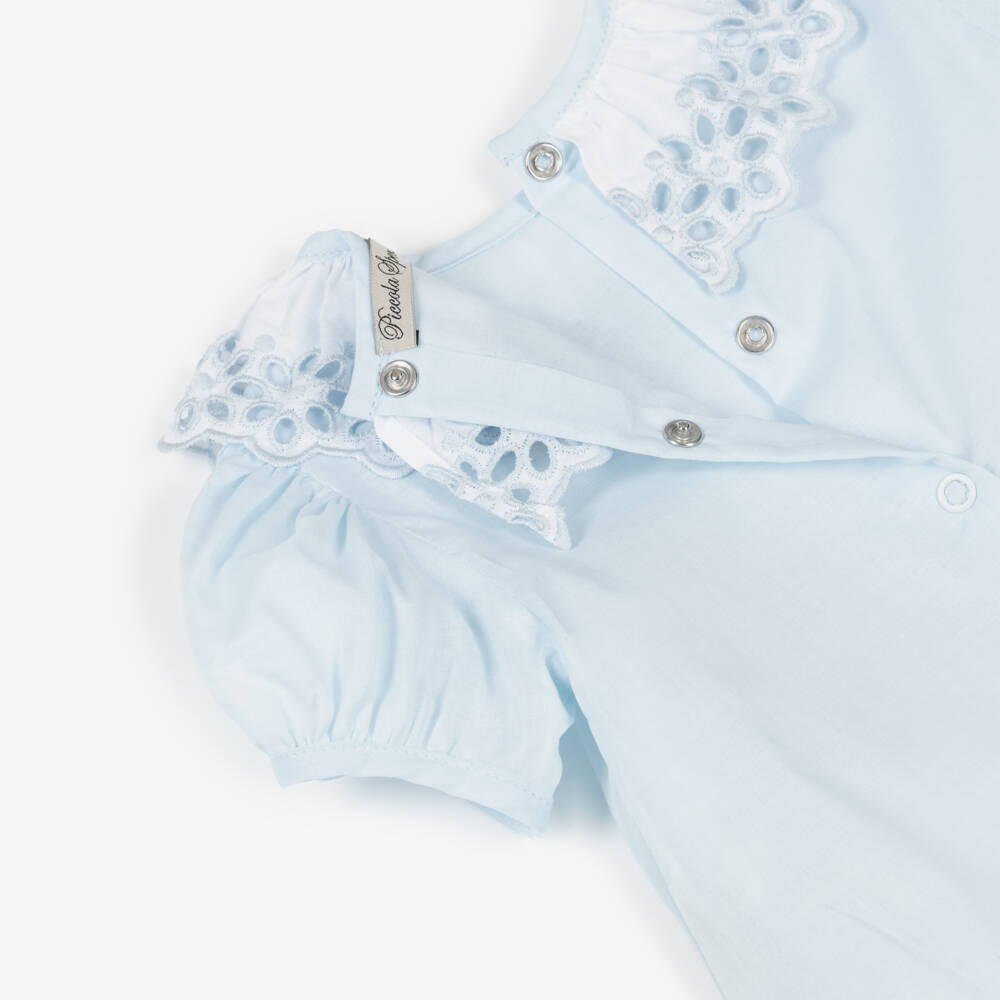 Piccola Speranza-Girls Blue & White Cotton Shorts Set with Satin Bows | Childrensalon