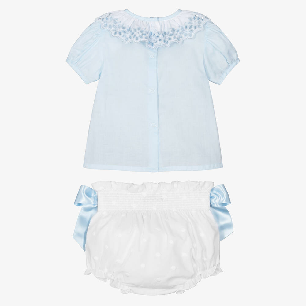Piccola Speranza-Girls Blue & White Cotton Shorts Set with Satin Bows | Childrensalon