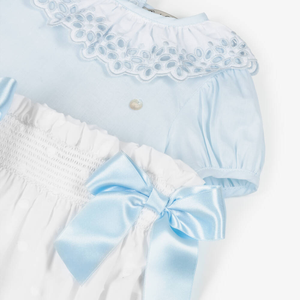 Piccola Speranza-Girls Blue & White Cotton Shorts Set with Satin Bows | Childrensalon